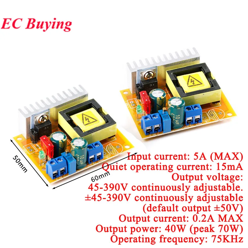 Einstellbare ZVS-Kondensator-Hochspannungs-Boost-Konverterplatine DC-DC 8–32 V auf 45–390 V/DC 8–32 V auf ±45 V–390 V Step-Up-Modul, 5 A Sicherung
