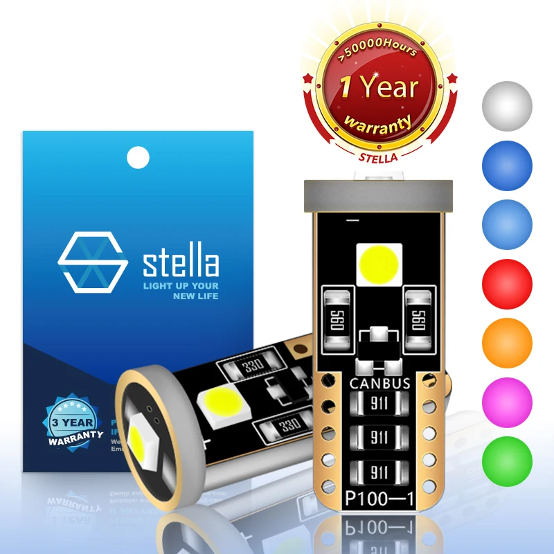 STELLA, 2 шт., canbus светодиодный T10 w5w, зеленая, фиолетовая, розовая, белая, красная, янтарная, синяя, кристально-синяя, Оформление, лампа для чтения/дверь