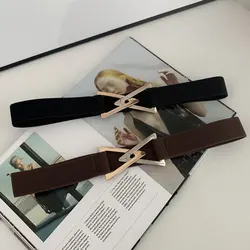 Korean Version The Triangle Double Buckle Girdle Simple And Fashionable All-match Belt Women's Elastic Elastic Waist Slimming