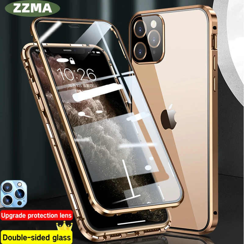 cute iphone 12 pro max cases ZZMA Magnetic Adsorption Phone Case For iPhone 11 12 13 X XS Pro Max XR Mini Case New 360° Full Protection Glass iphone Cover iphone 12 pro max silicone case