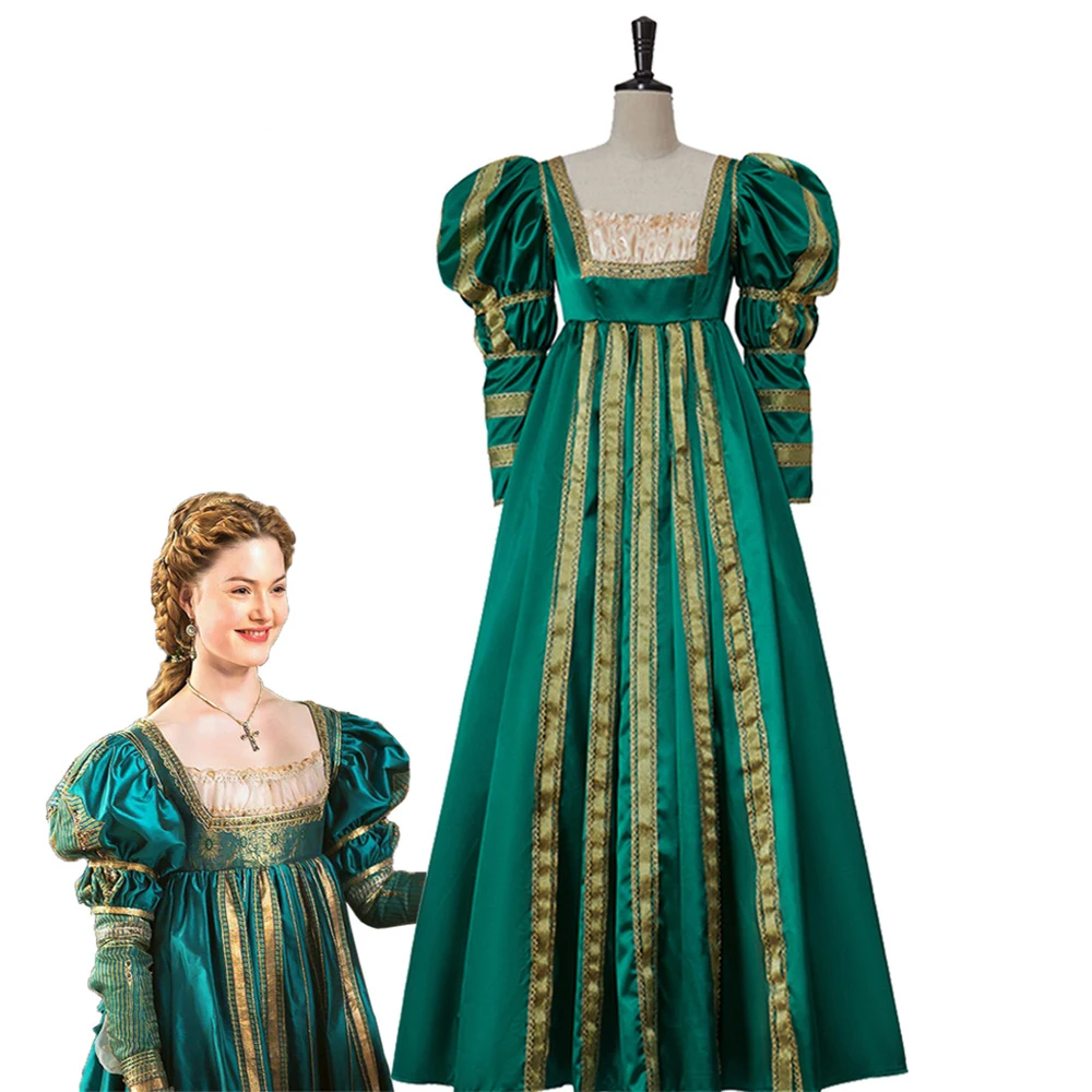 

Movie Borgia Lucrezia Cosplay Costume Women Medieval Renaissance Ball Gown Vintage Green High Waistline Dress