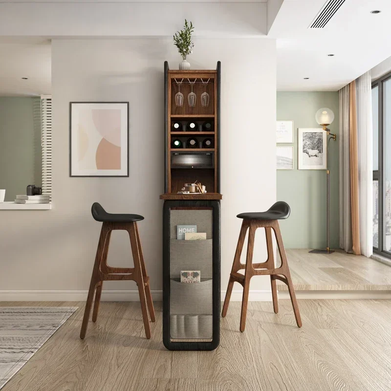 Pub Style Table Wine Storage Wooden Bar Counter Foldable Bar Table Cabinet