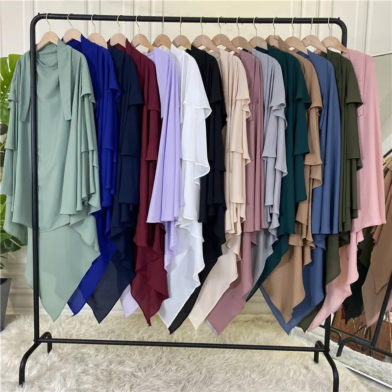 Ramadan Eid Muslim Prayer Garment Long Khimar Hijab Scarf Wrap Sleeveless Tops Abaya Jilbab Dubai Islam Niqab Hijabs for Woman