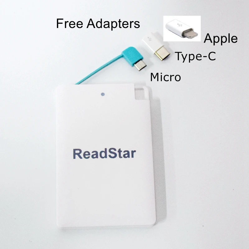 

50PCS/LOT ReadStar Credit Card Power Bank 2500mAh Portable Mini Size Backup Battery With Cable Polymer Battery Customize Logo