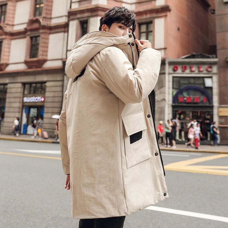 Causal 2023 Winter Men's Mid-Long Duck Down Jackets Top Trend Solid Color Thick Warm Parkas Outwear Loose Windproof Puffer Coats