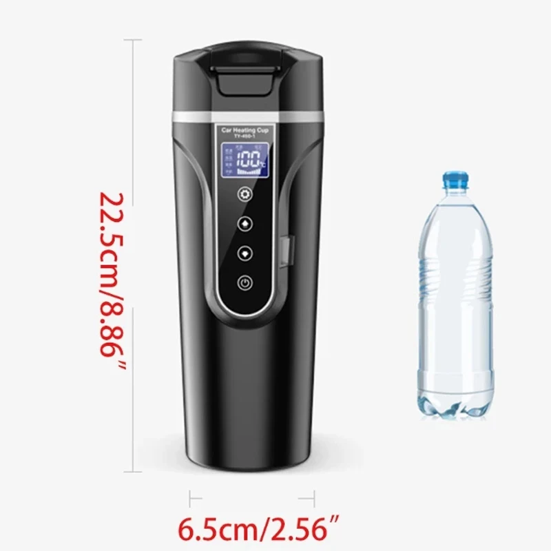 12V/24V/220V LED Portable Car Electric Kettle Outdoor Travel Heated Insulated Coffee Pot Home Stainless Steel Milk Thermos Cup 6