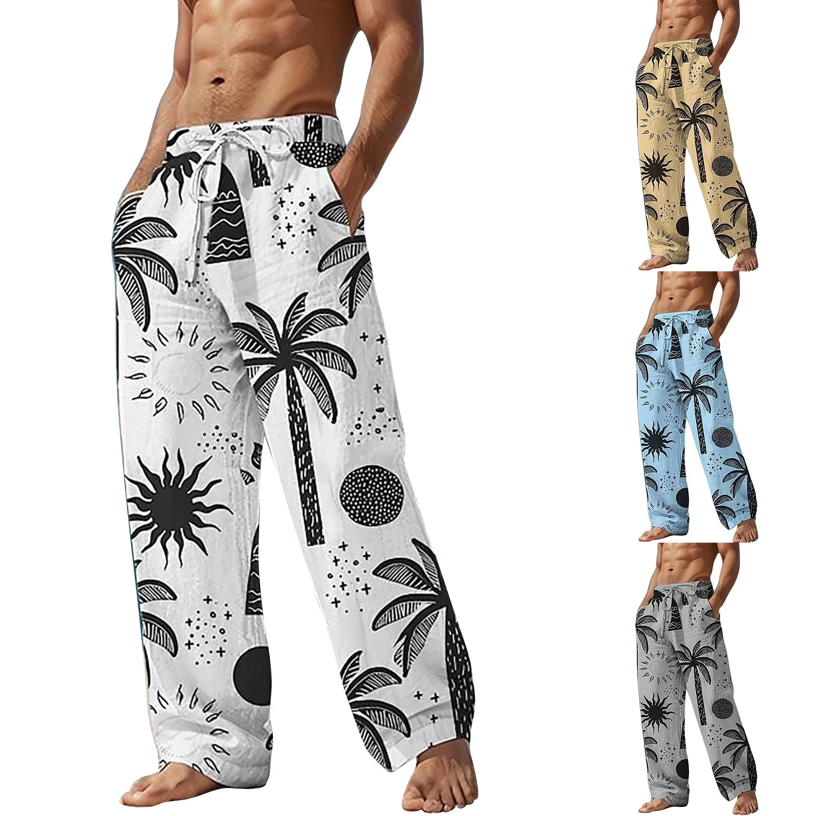 Description Picture 2 of itemMen'S Sun Coconut Tree Printed Long Pants Beach Pants Casual Pocket Mend Swim Shorts Swim Board Short Mens Surfing Shorts