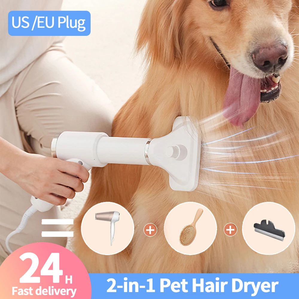 Portable 2-in-1 Dog Hair Dryer Home Puppy Grooming Comb Brush Fur Blower Adjustable Speed Temperature Low Noise Pet Products hair dryer,pet hair dryer