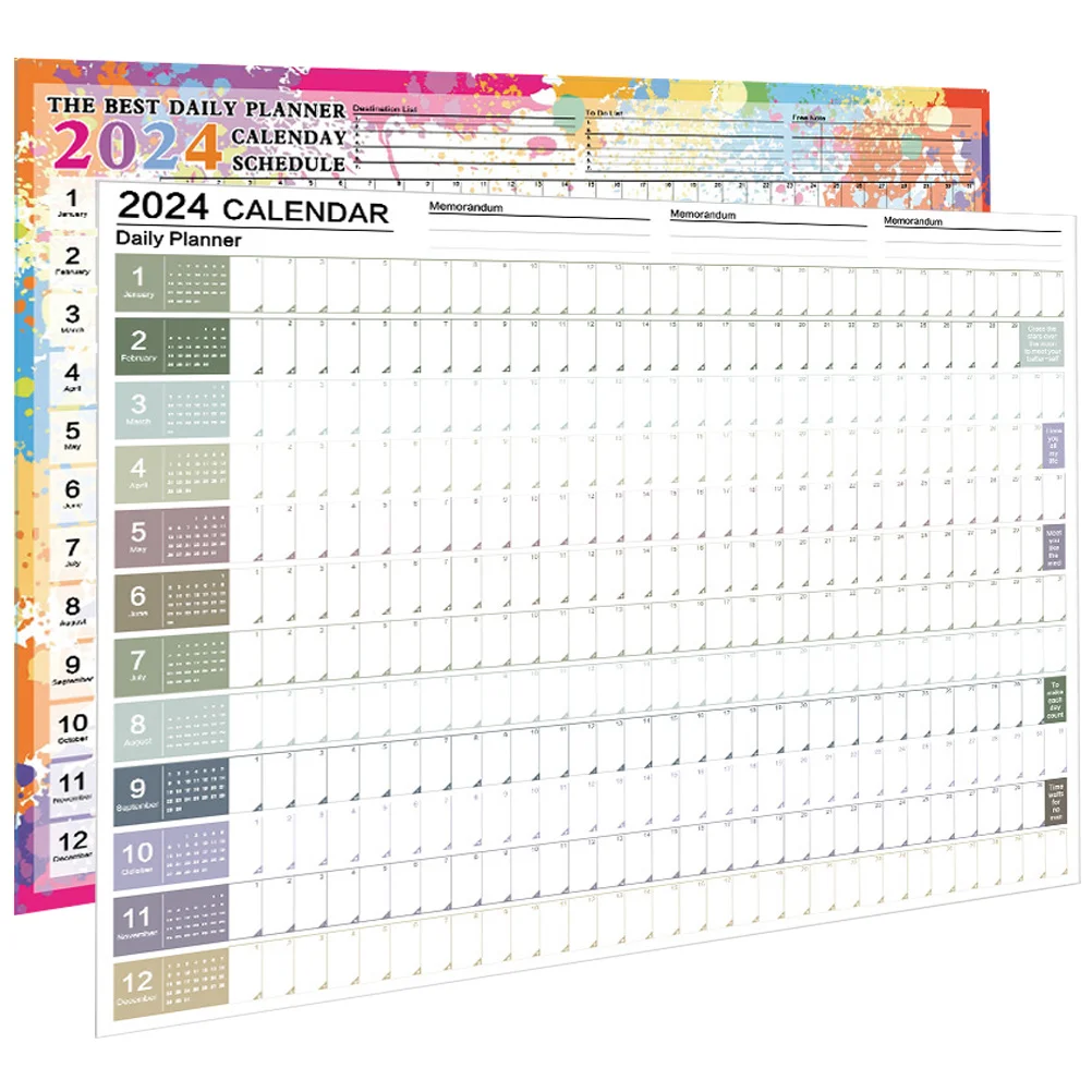 

2 Pcs Korean Version 2024 Full Year English Desk Calendar Desktop Wall Creative Simple Planner 2pcs Package Office Paper