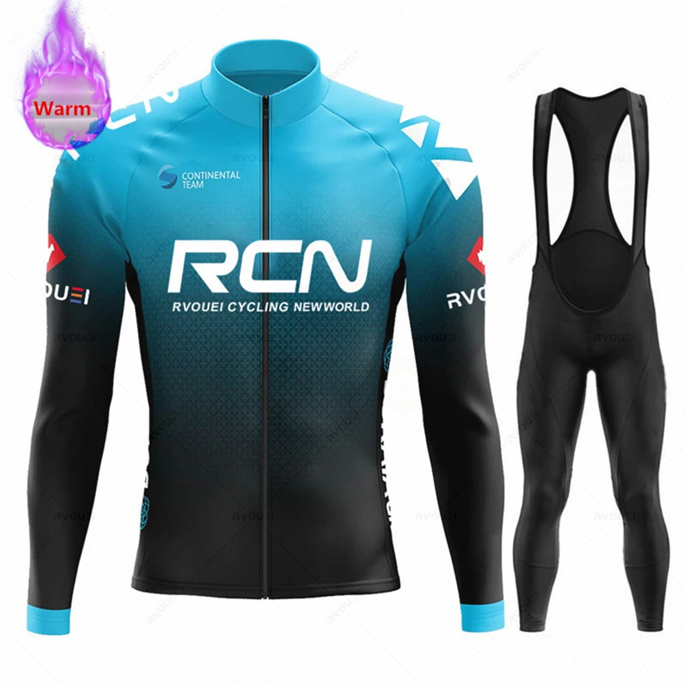 RVOUEI Winter Thermal Fleece Cycling Jersey Set Team, MTB Bicycle Clothes, Maillot Ropa Ciclismo, Long Sleeve Bike Clothing