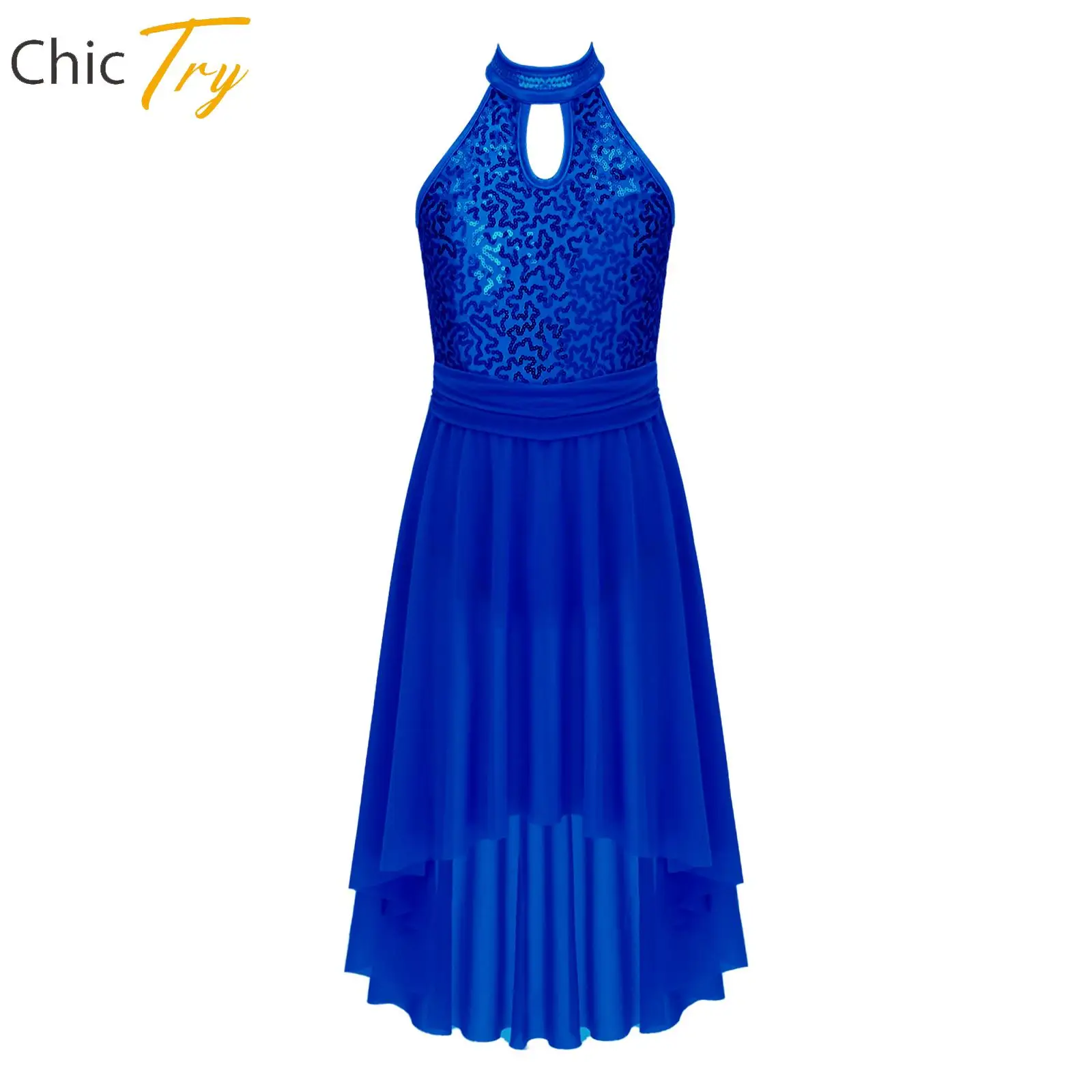 

Girls Lyrical Dance Dress Sequins Hollow Back Ballet Leotard Modern Contemporary Dance Dresses Ballerina Performance Costume