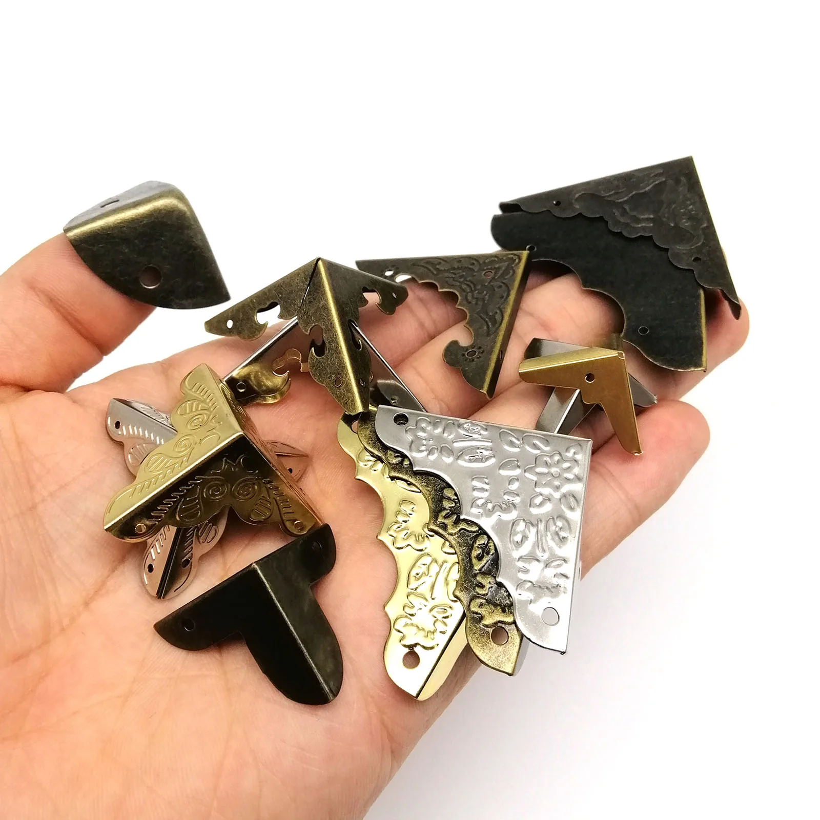 Furniture Corner Protector Cover 12pcs Decorative Jewelry Chest Wine Gift Box Wooden Case Antique Brass Golden with Screws Nails