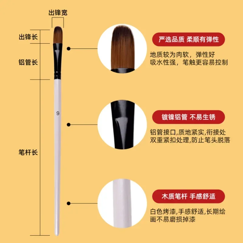 12pcs Nylon Hair Wooden Handle Watercolor Paint Brush Pen Set for Learning Diy Oil Acrylic Painting Art Paint Brushes Supplies 6