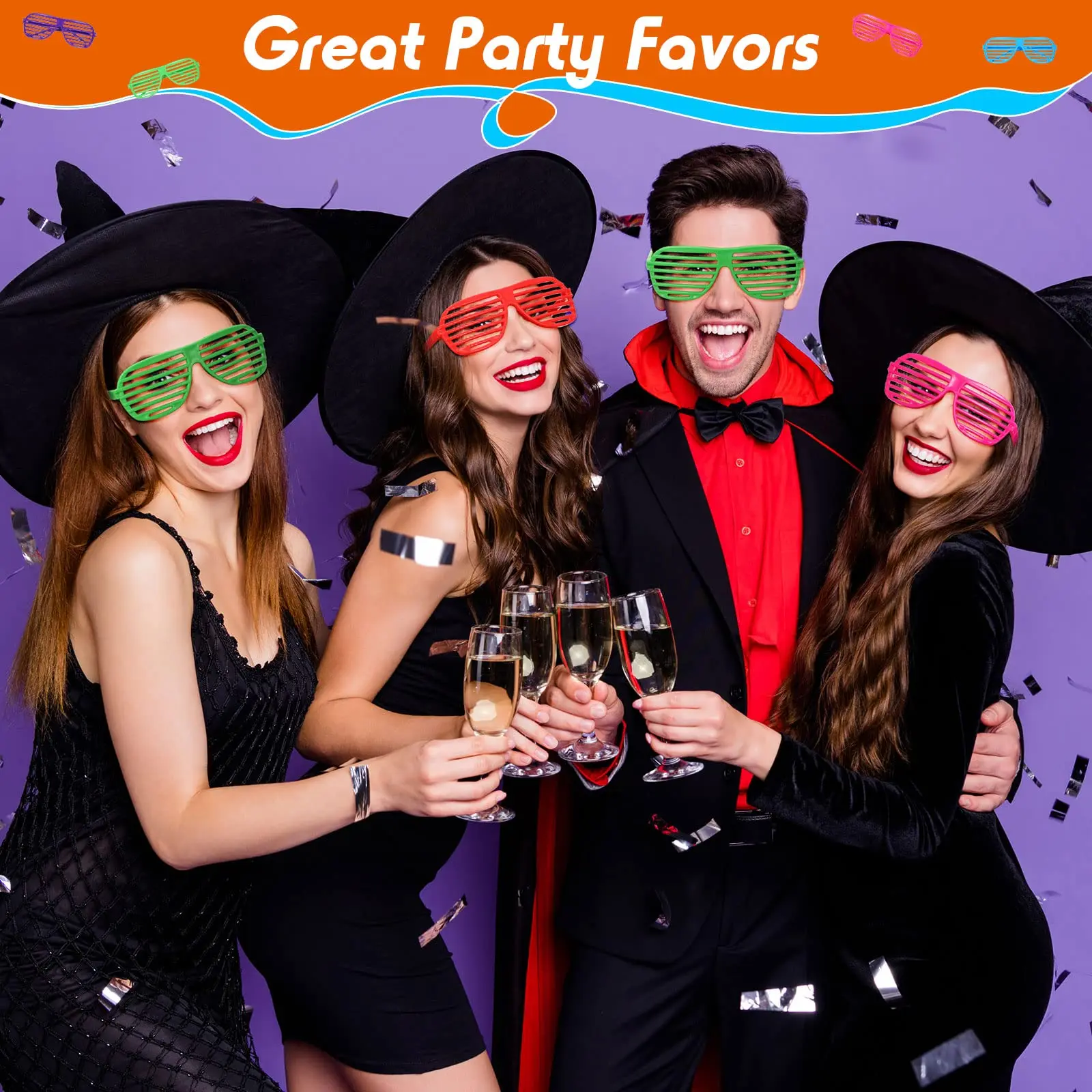 6pcs/Set Neon Color Shutter Glasses 80s 90s Party Favors Eyewear