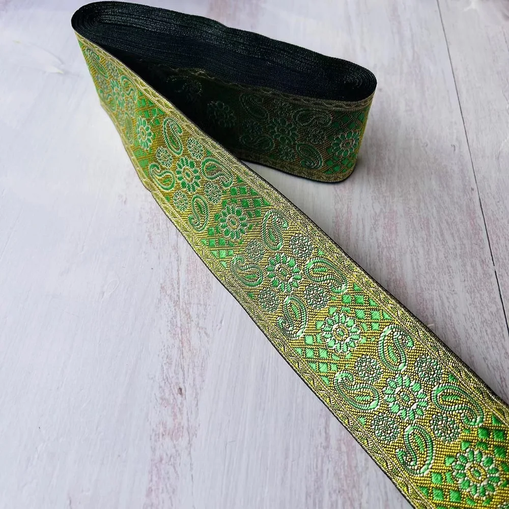 wide abou5cm 10yards/lot Polyester Woven Jacquard Ribbon paisley flowers pattern for curtain and clothing accessory LS-0549