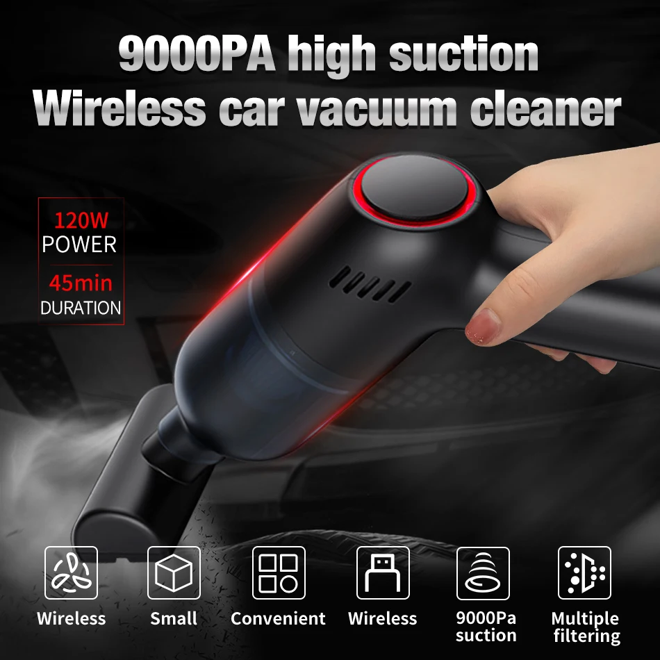 Small Portable Handheld Car Vacuum Cleaner 9000Pa High Powerful Cordless Wireless Home Carpet Vaccum Dust Catcher E-ACE
