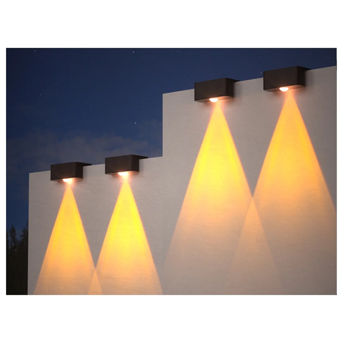 BAAU 4 Pcs LED Solar Wall Lamps Stair Light Outdoor Lighting Fence Porch Decorative Lamp Step Fence Yard Garden White Light