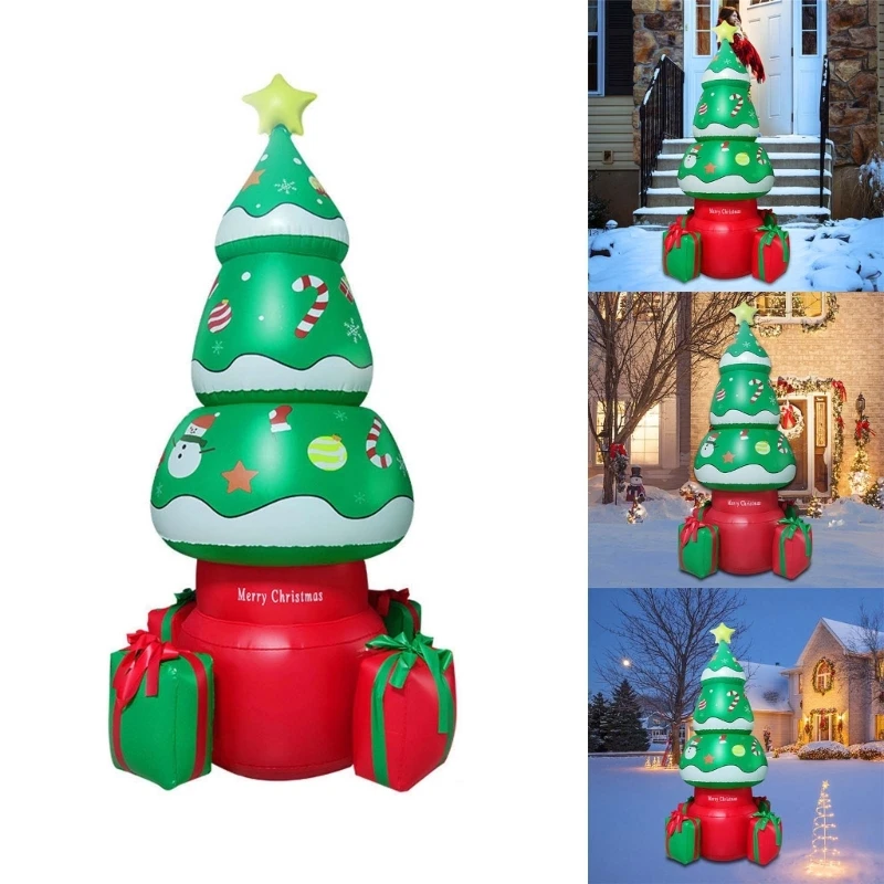 

5,5-футовая надувная рождественская елка с рождественским украшением Blow Up Xmas Decor со светодиодной подсветкой для газона на