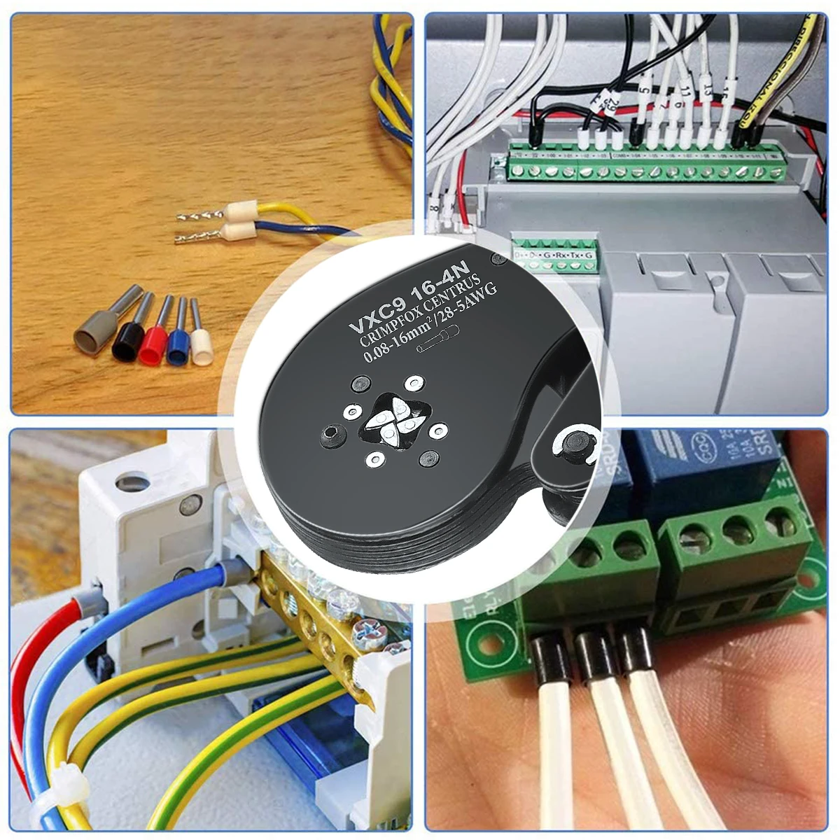 WOZOBUY 래칫 압착 도구, VXC9 16-4N 사각 턱 와이어 압착 플라이어, AWG 28-5 (0.08-16 mm²) 페룰 터미널 크림퍼