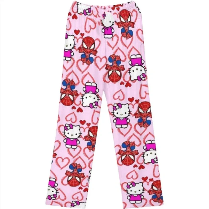 Hello Kitty Spider-man Cotton Loose Ladies Pajama Pants Pyjama Trousers Women Men Cartoon Sleep Bottoms Lounge Wear Girl Sleep cotton pajama pants