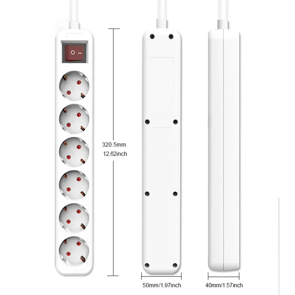 Power Strip Plug Adapter Electrical Socket 3-6 AC EU 1.5m