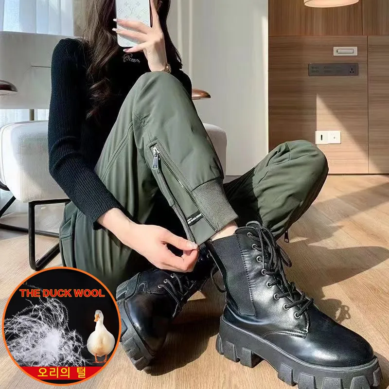 Winter High-waisted Women's Golf Down Pants White Duck Down Windproof Thick Warm Ladies Duck Feather Sport Golf Trousers 골프웨어여성