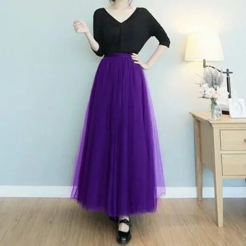 

Elegant Women's Tulle Skirt Korean Fashion Mesh Black A Line Ladies Pleated Skirt Summer High Waist Party Skirts for Women Q34