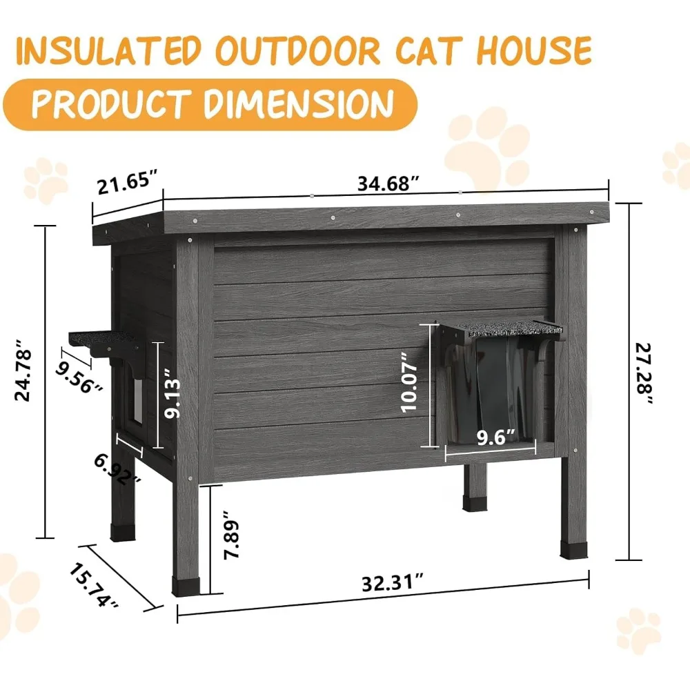 Outdoor Cat House Feral Cat Enclosure cat Houses for Cats Insulated with Escape Door All-Round Foam Weatherproof