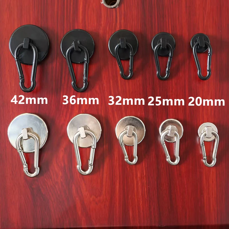 Schwarz-Silber, starke magnetische Haken, robuster Neodym-Magnet, drehbarer Karabinerhaken, Aufhänger für Zuhause, Küche, Kühlschrank, Garage – Detail 1
