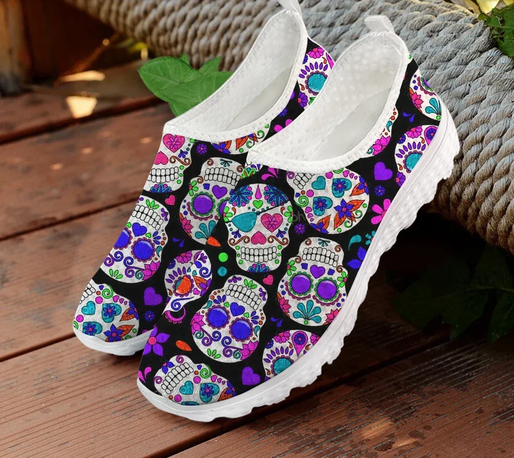 New Casual Flats Sneakers Gothic Style Colorful Sugar Skull Printing Women Outdoor Workout Footwear Comfort Shoes