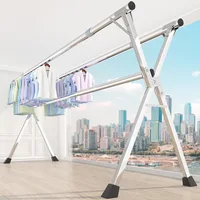 Stainless steel folding indoor and outdoor clothes drying rack 3 rod balcony clothes drying rack X-shaped retractable 1