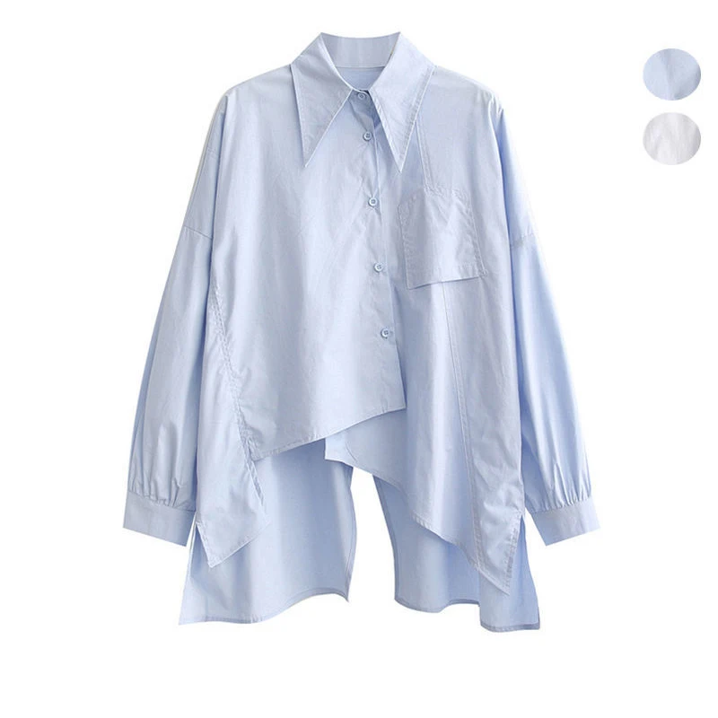 Young Design Irregular Long Sleeve shirt Women's Spring and Autumn New Collar Loose Scheming Top All-Matching