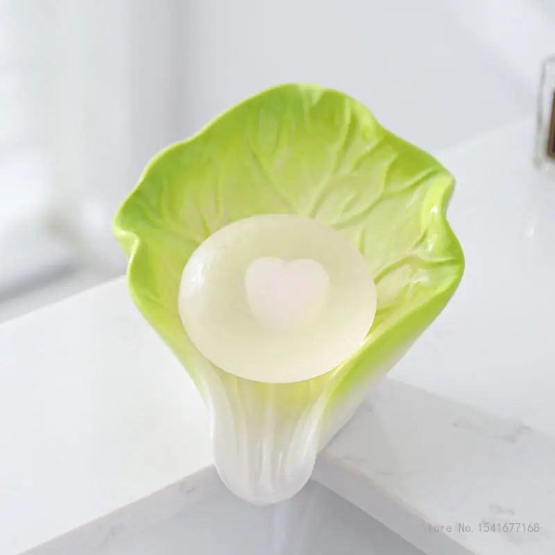Ceramic Cabbage shaped Soap Case, Creative Stylish Drainage Soap Dish, Storage Rack Box, Household Bathroom Kitchen Article, 1Pc