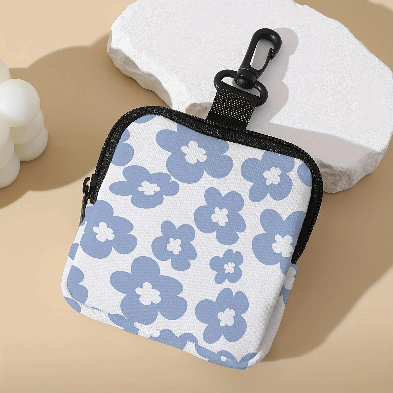 1pc，Blue floral pattern printing large capacity coin wallet digital printing coin wallet storage bag, ideal choice for gifts