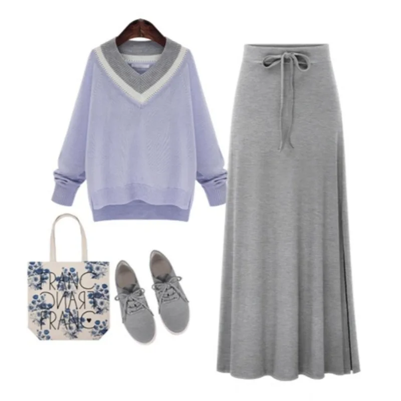 Women's Fashion Knit Long Skirts Spring Solid Color High Waist A-Line Midi Skirt Office Lady Elastic Loose Skirt 4