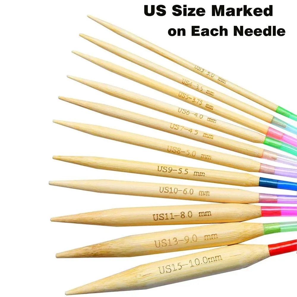 Deluxe Bamboo Knitting Needles Set with Colorful Storage Tube - 18 Pieces, 2mm-10mm