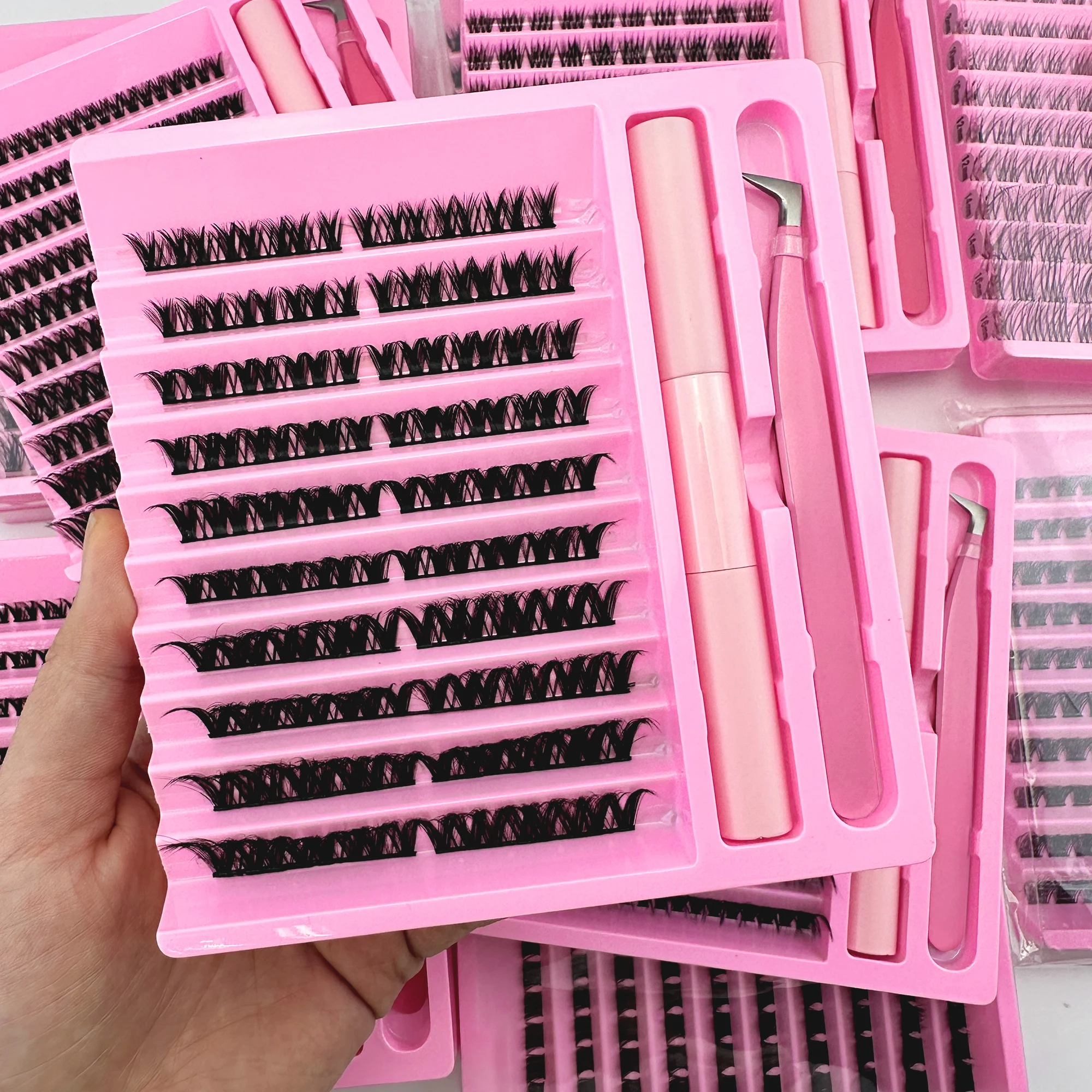 Lash Clusters Kit Fluff 80D Individual Lashes Cluster Eyelash Extensions DIY Lash Extension Kit Lash Bond and Seal Waterproof, L