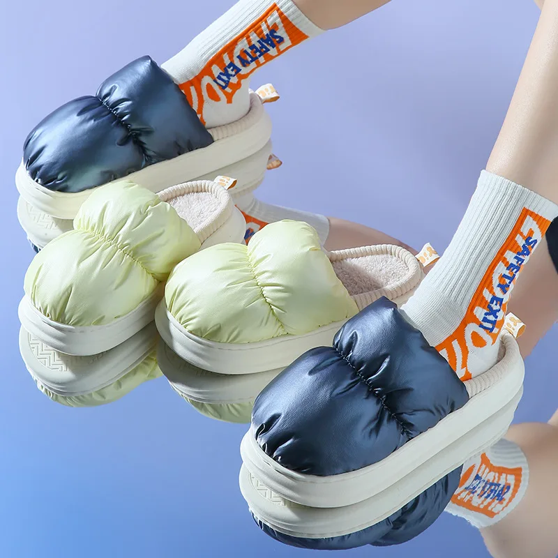 Toast Winter Women Slippers Bread Shoes Outside Indoor Home Shoes Men PU Warm Plush Dual Purpose EVA Thick Sole Non-slip