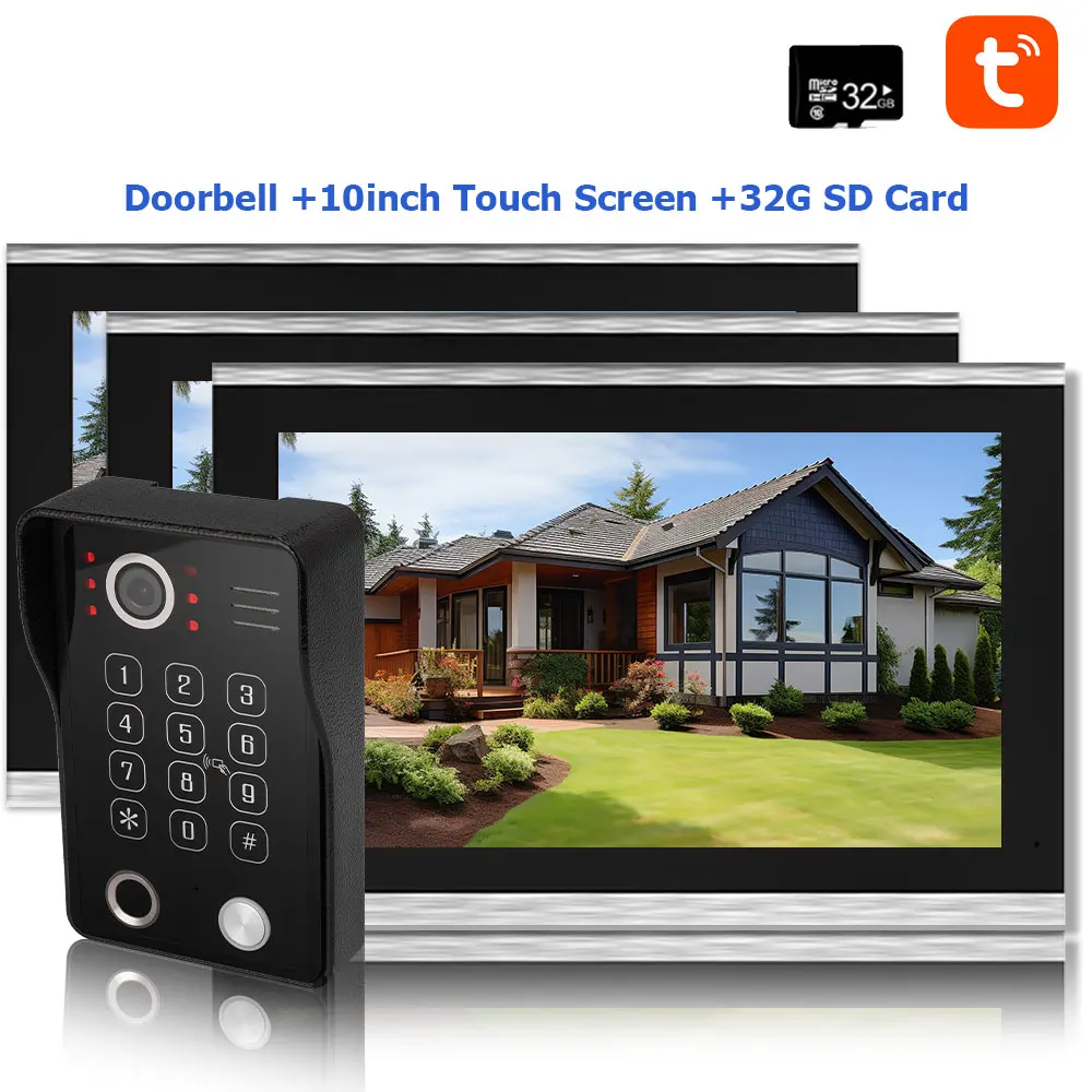 Impronta Digitale 5 In 1 Sblocca Videocitofono Campanello Per La Casa Touch Screen Videocitofono 1080P Tuya Protezione Di Sicurezza 3 Monitor