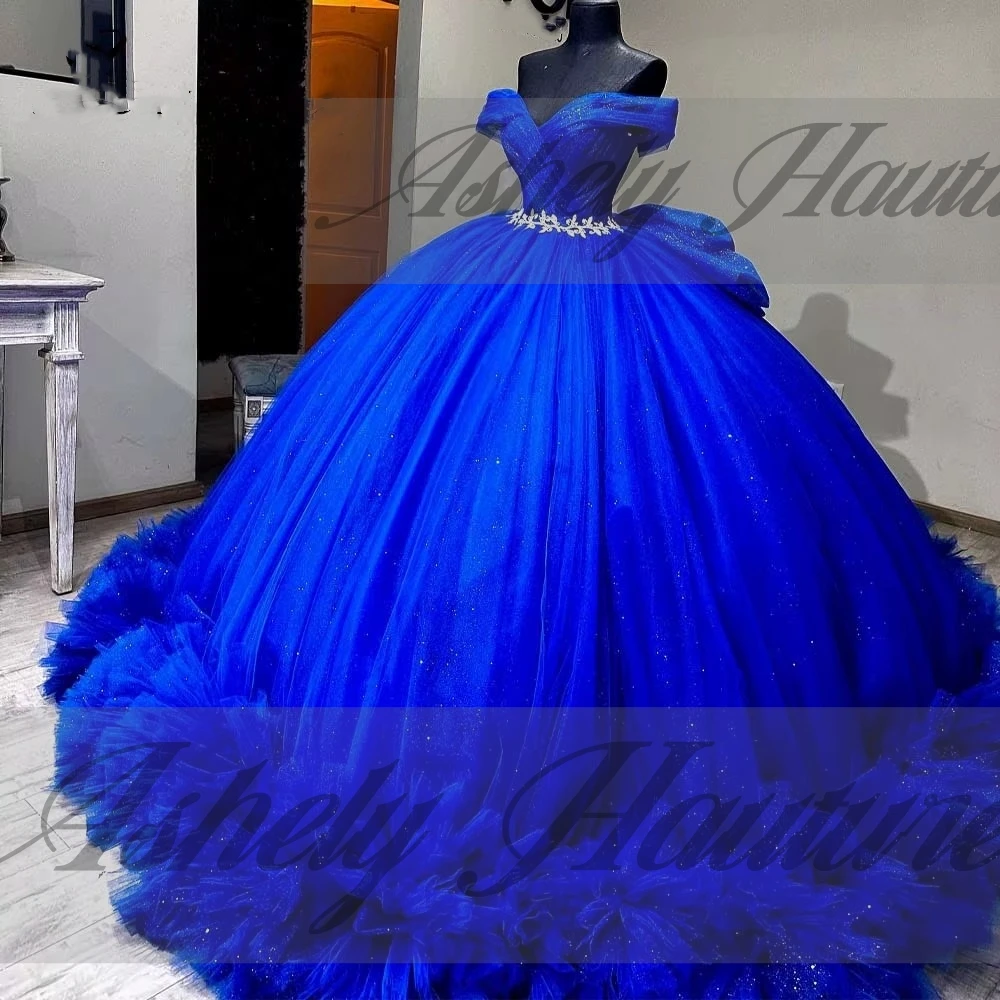 Royal Blue 15 Year Old Girl Quinceanera Dresses Bow Ruffle Ball Gown Women Prom Special Occasion Wear Party 14 26 New