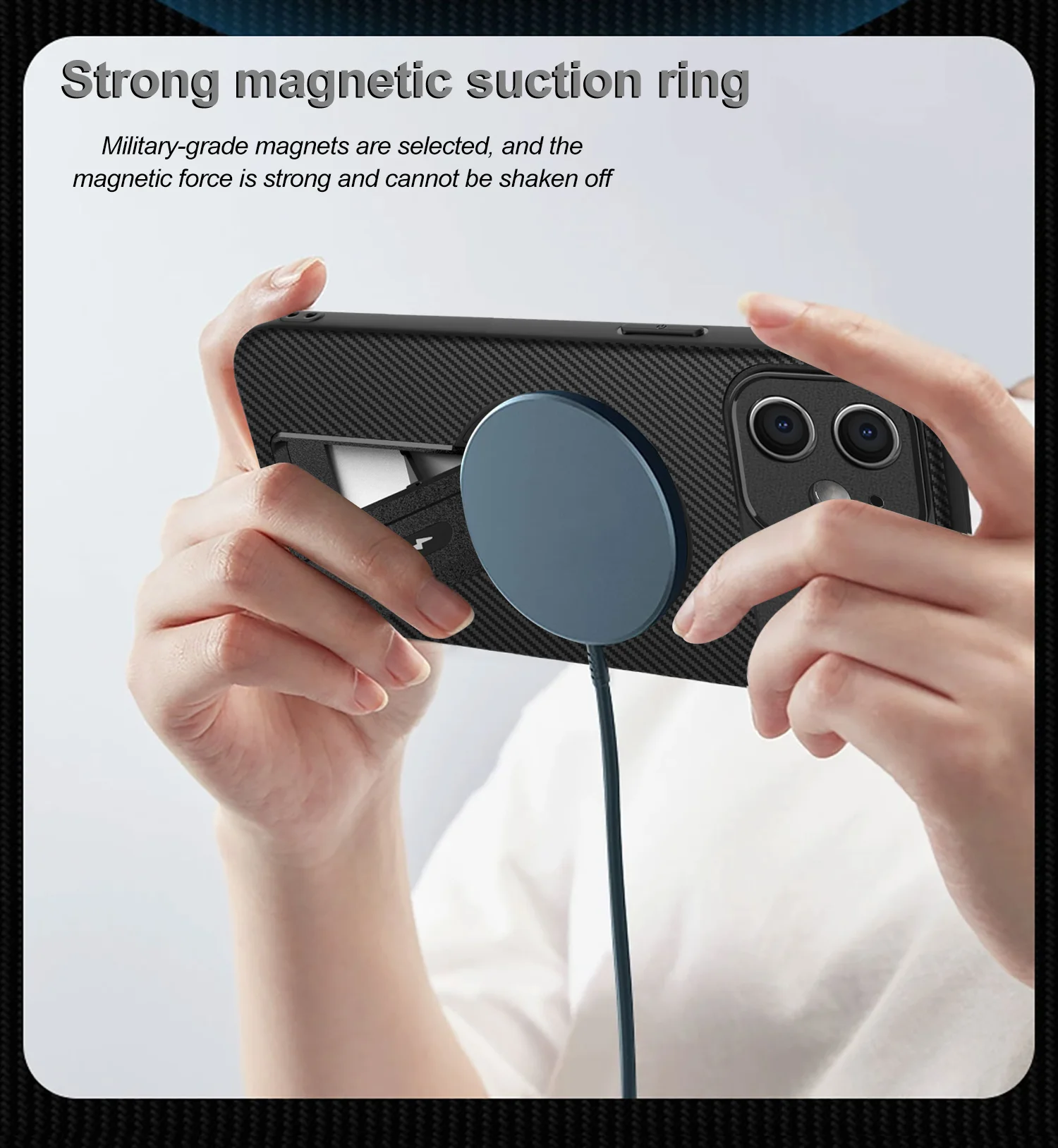Magnetic Stand Carbon Fiber Case with Magsafe Compatibility and Wireless Charging Cover