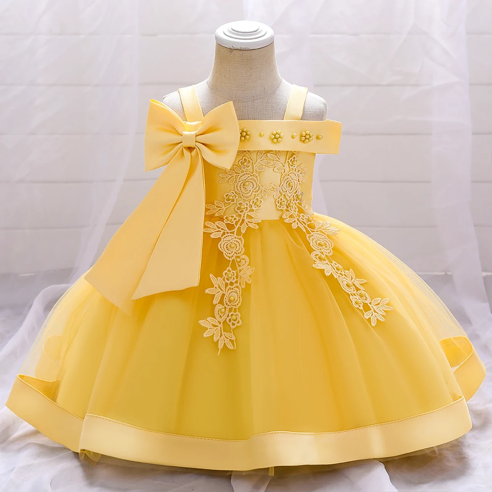 BowSummerDressesInfantBabyGirlBirthdayPartyDressLaceFlower