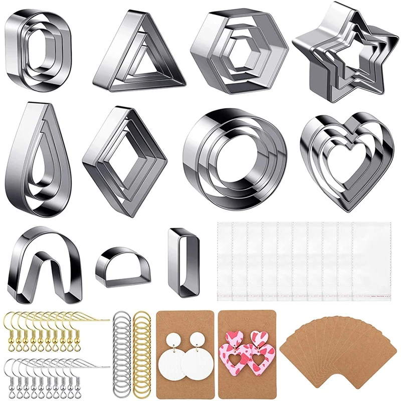 

127 Pieces Polymer Clay Cutters Stainless Steel Clay Earring Cutters With Earring Cards,For Earring Ring Making Supplies