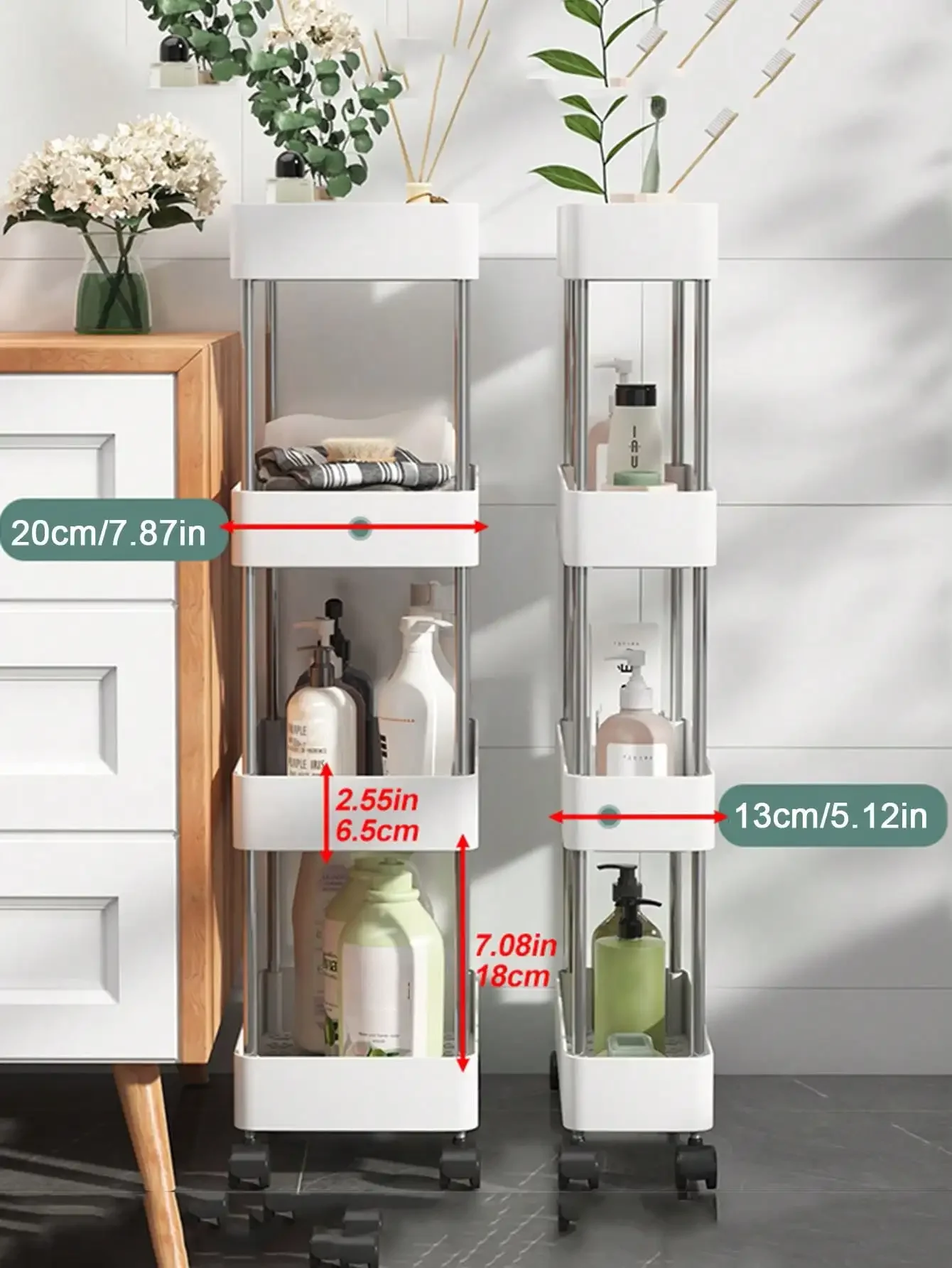 Kitchen Storage Rack Utility Cart Storage Shelf Cabinet Organizer Shelves Under Sink Storage Rack Under Sink Organizer 3/4 Layer Kitchen Gap Storage Rack White Freestanding Multilayer Rolling Utility Mobile Cart Bathroom Slim Slide Organizer Shelf
