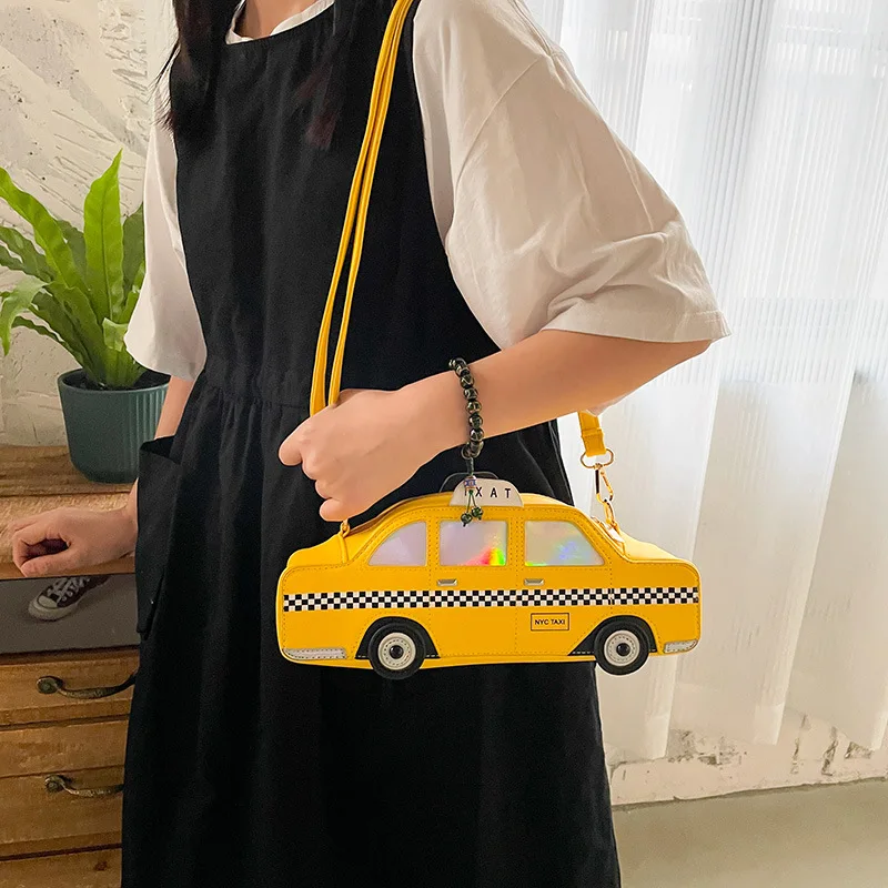 Shoulder Bag for Women Novel Yellow Taxi Shape Cute Cartoon Purses and Handbags Girls Crossbody Bag Female Casual Clutch Leather shoulder bags cute