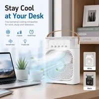 Ventilateur rafraîchisseur d'air portable HOOMEI avec réservoir d'eau de 500 ml, rafraîchisseur d'air évaporatif personnel, ventilateur de bureau à 3 vitesses avec humidificateur à brume, veilleuse LED 7 couleurs, mini climatiseur USB Type-C 5