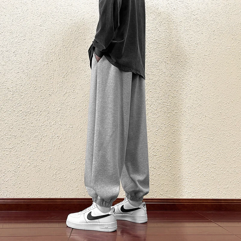 

TFETTERS Brand 2023 Autumn Winter Fleece Sweatpants Men Fashion Mid Rise Elastic Motion Cropped Pants Korean Fashion Men Clothes