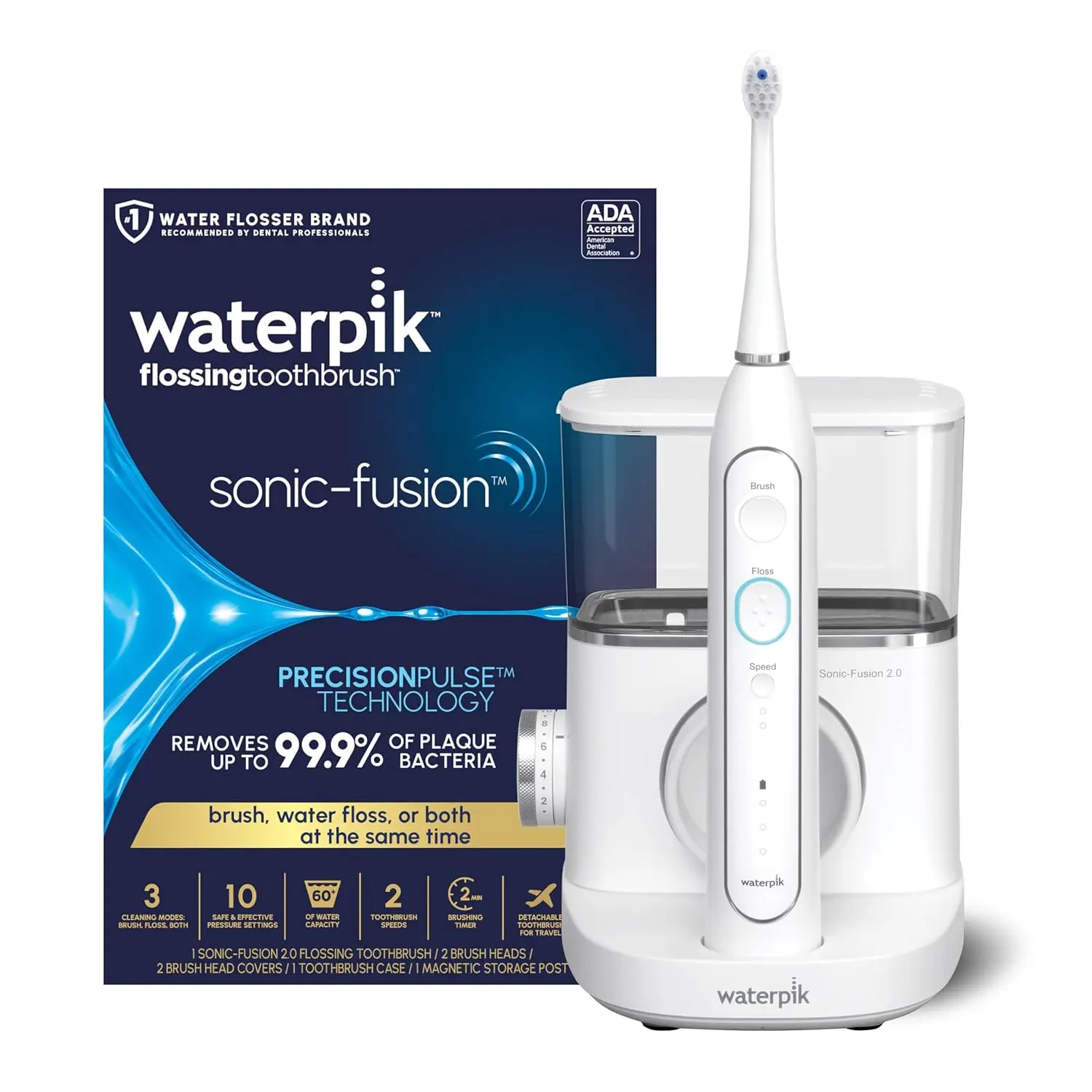 Sonic-Fusion 2.0 Professional Flossing Toothbrush, Electric Toothbrush and Water Flosser Combo In One, White SF-04, Pac