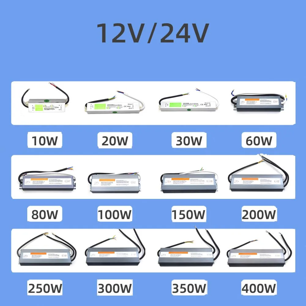 Waterproof Outdoor LED Lighting Power Supply - IP67/IP68, 12V/24V, 10W to 300W