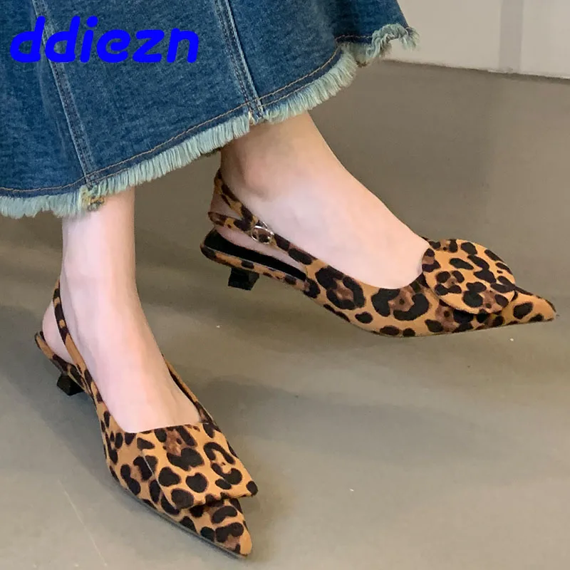 Leopard Print Footwear Women Low Heel Pumps Shoes Female Pointed